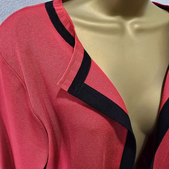 Misook Red Ribbed Open Cardigan Sweater Womens Petite XL Long Sleeve Knit Office - Picture 2 of 9